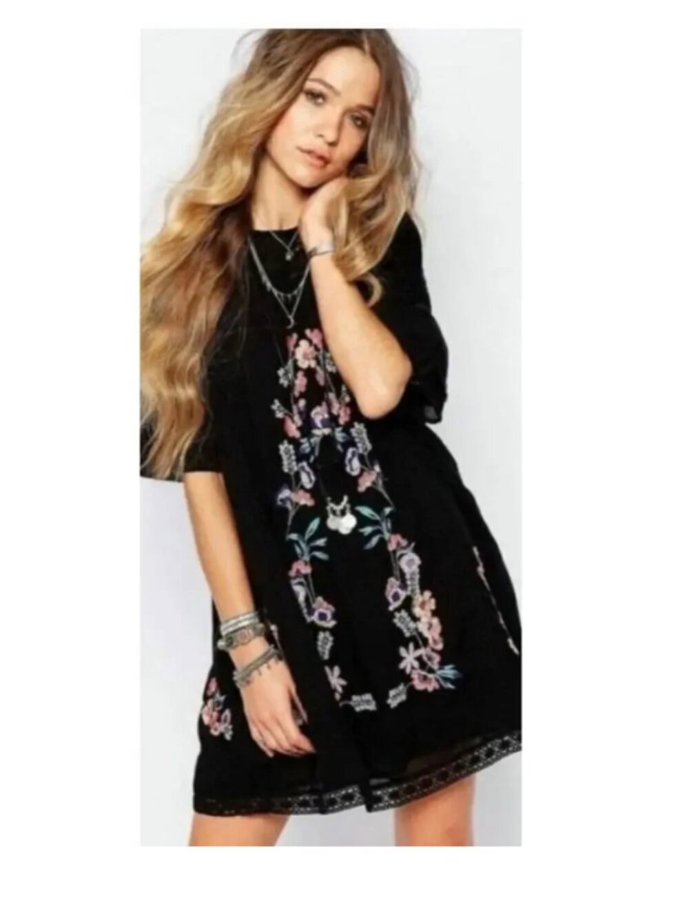 Free People Perfectly Victorian Black Emboirdered Dress